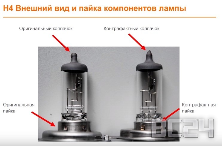 Подделка лампы OSRAM галогенной с цоколем H4 и H7